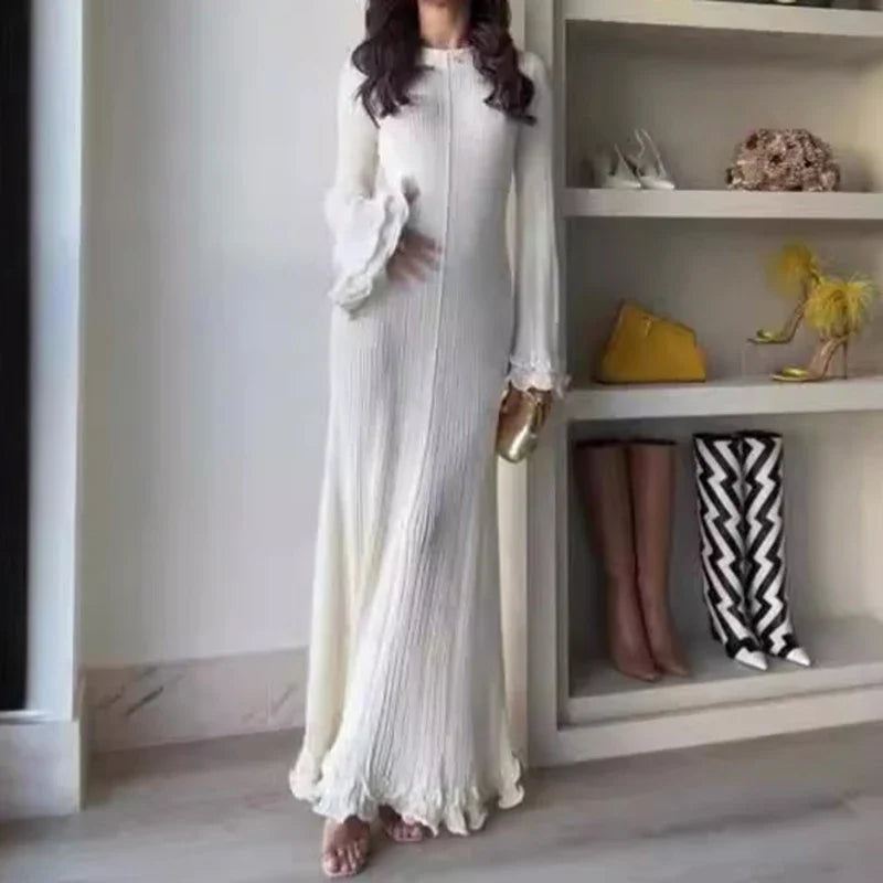 Ruffled Pleated Long Dress